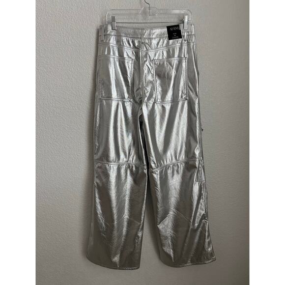 AFRM Faux Leather Wynn Cargo Pants in Silver Metallic - Picture 7 of 13